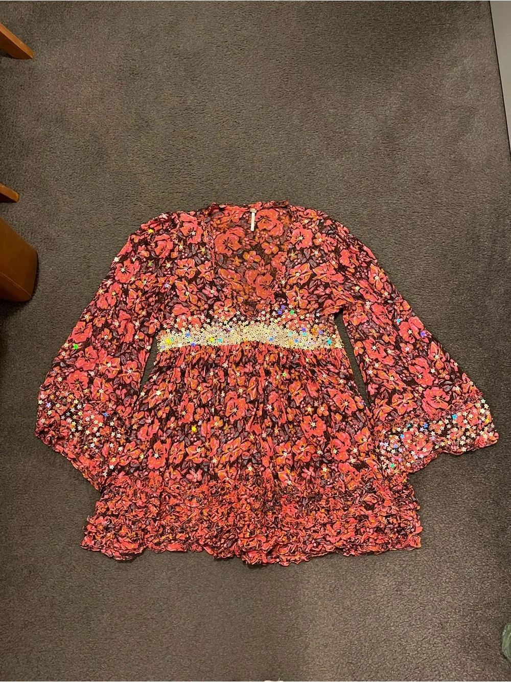Free People Bali Sweet Blooms Sequins Mini Dress